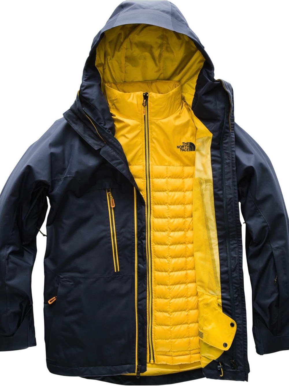 The North Face thermoball Men’s Navy and Yellow Ski Jacket size medium